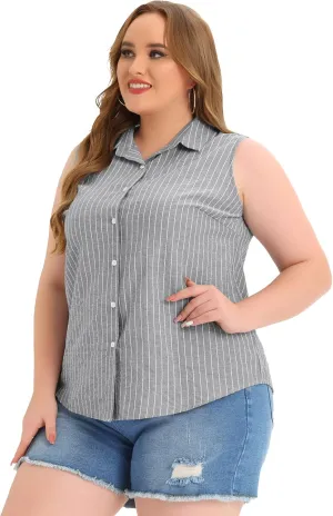 Agnes Orinda Women's Plus Size Sleeveless Top Summer Casual Office Button Down Tank Tops Shirts
