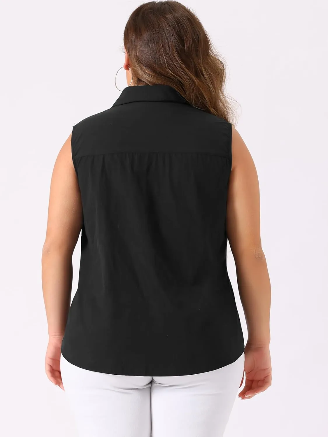 Agnes Orinda Women's Plus Size Sleeveless Top Summer Casual Office Button Down Tank Tops Shirts