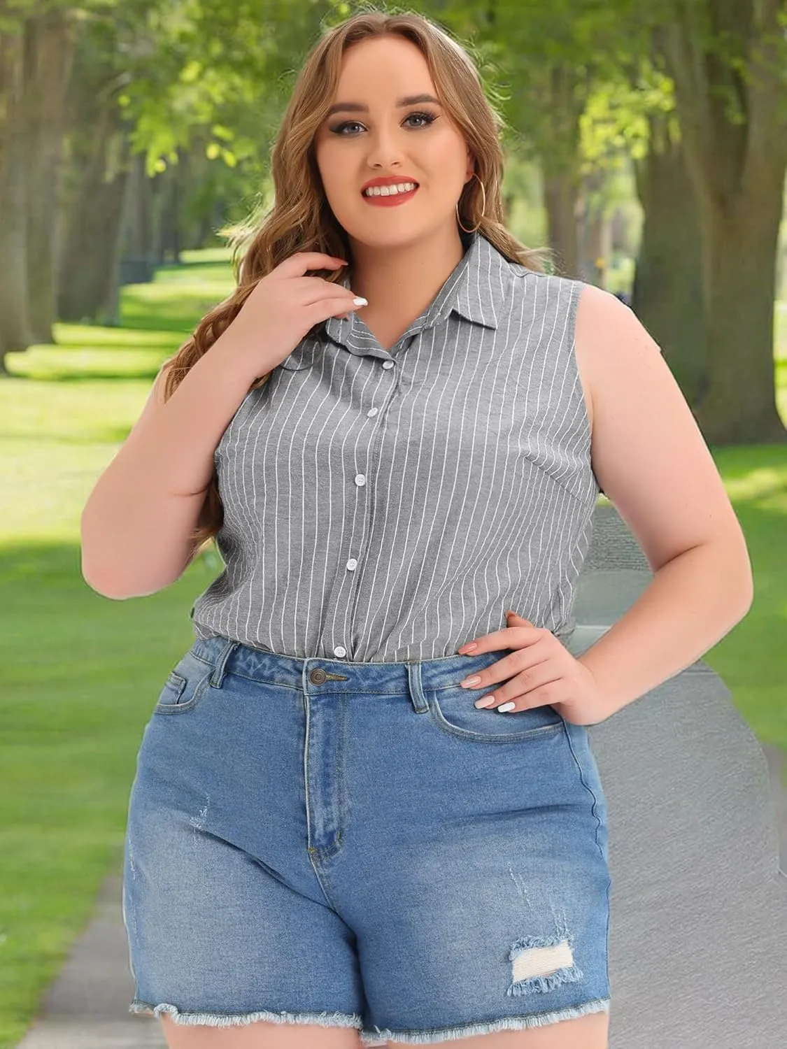 Agnes Orinda Women's Plus Size Sleeveless Top Summer Casual Office Button Down Tank Tops Shirts