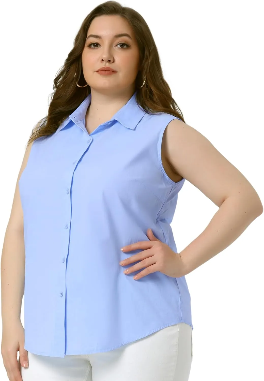 Agnes Orinda Women's Plus Size Sleeveless Top Summer Casual Office Button Down Tank Tops Shirts
