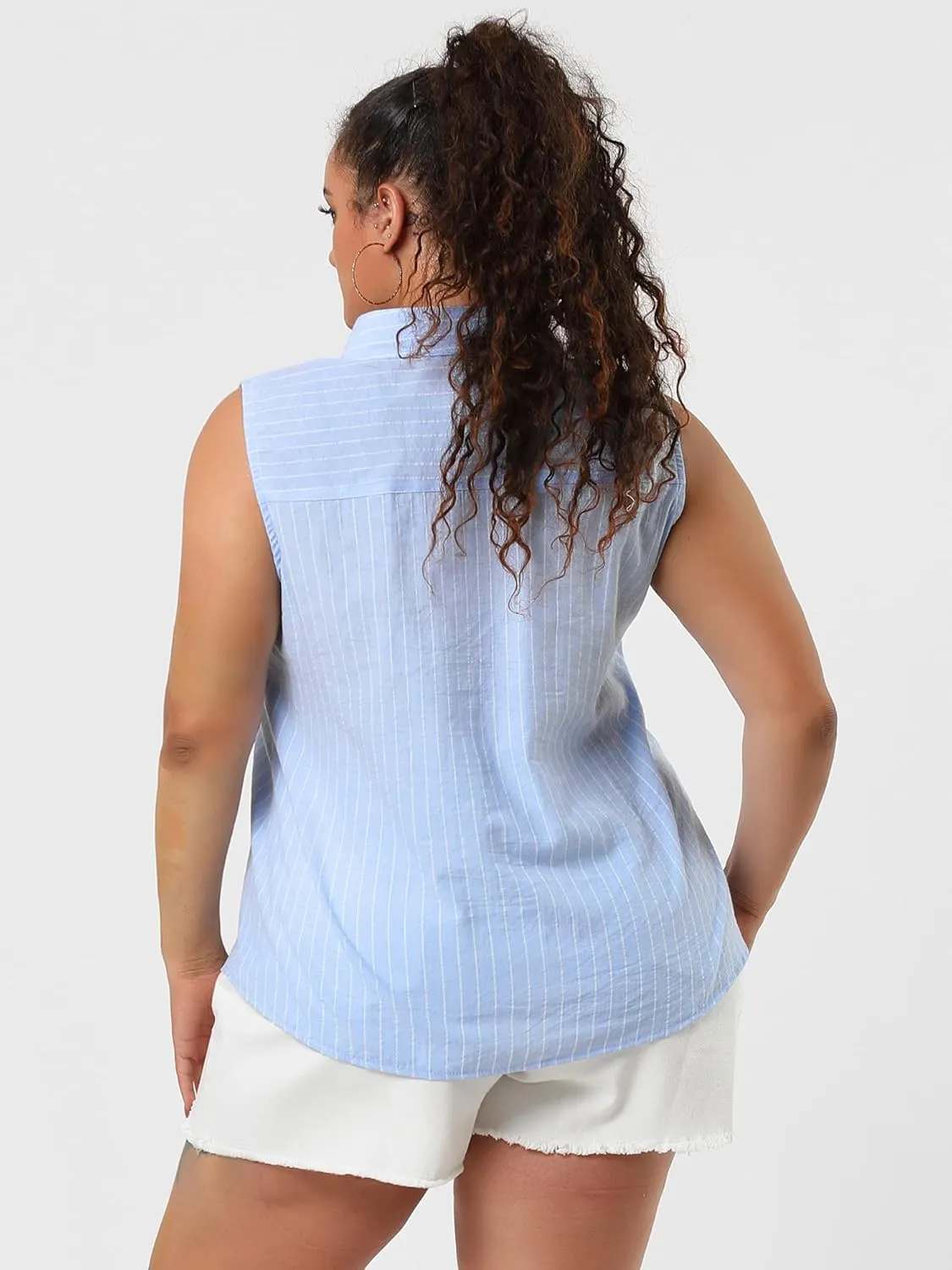 Agnes Orinda Women's Plus Size Sleeveless Top Summer Casual Office Button Down Tank Tops Shirts