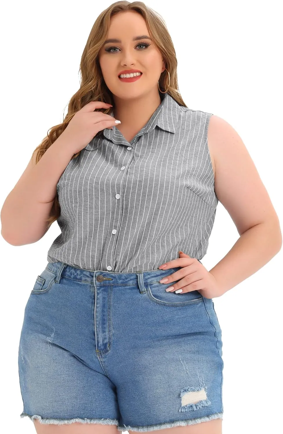 Agnes Orinda Women's Plus Size Sleeveless Top Summer Casual Office Button Down Tank Tops Shirts