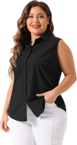 Agnes Orinda Women's Plus Size Sleeveless Top Summer Casual Office Button Down Tank Tops Shirts