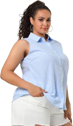 Agnes Orinda Women's Plus Size Sleeveless Top Summer Casual Office Button Down Tank Tops Shirts