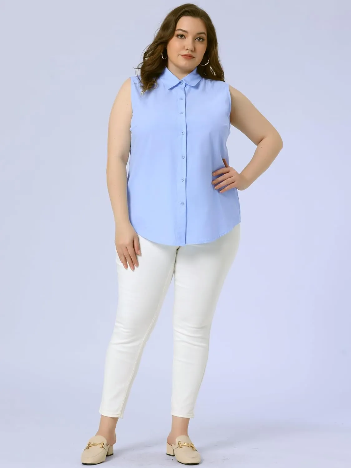 Agnes Orinda Women's Plus Size Sleeveless Top Summer Casual Office Button Down Tank Tops Shirts