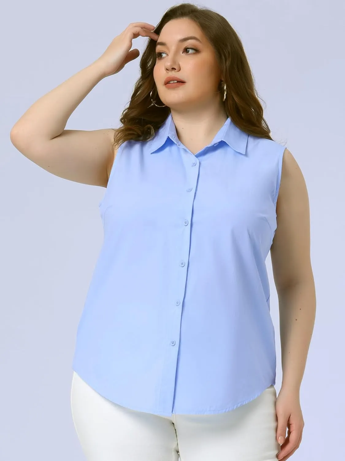 Agnes Orinda Women's Plus Size Sleeveless Top Summer Casual Office Button Down Tank Tops Shirts