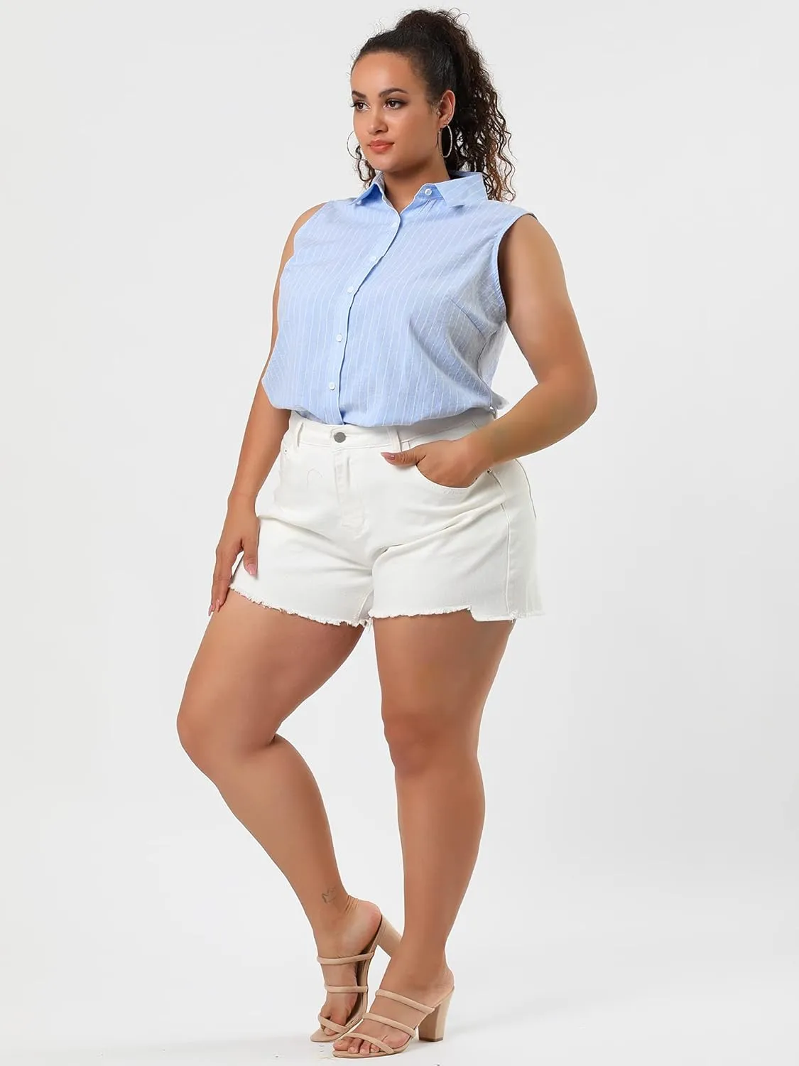 Agnes Orinda Women's Plus Size Sleeveless Top Summer Casual Office Button Down Tank Tops Shirts