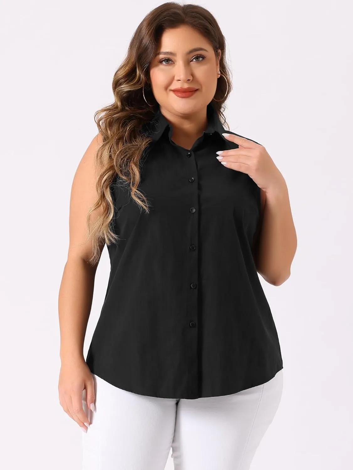 Agnes Orinda Women's Plus Size Sleeveless Top Summer Casual Office Button Down Tank Tops Shirts