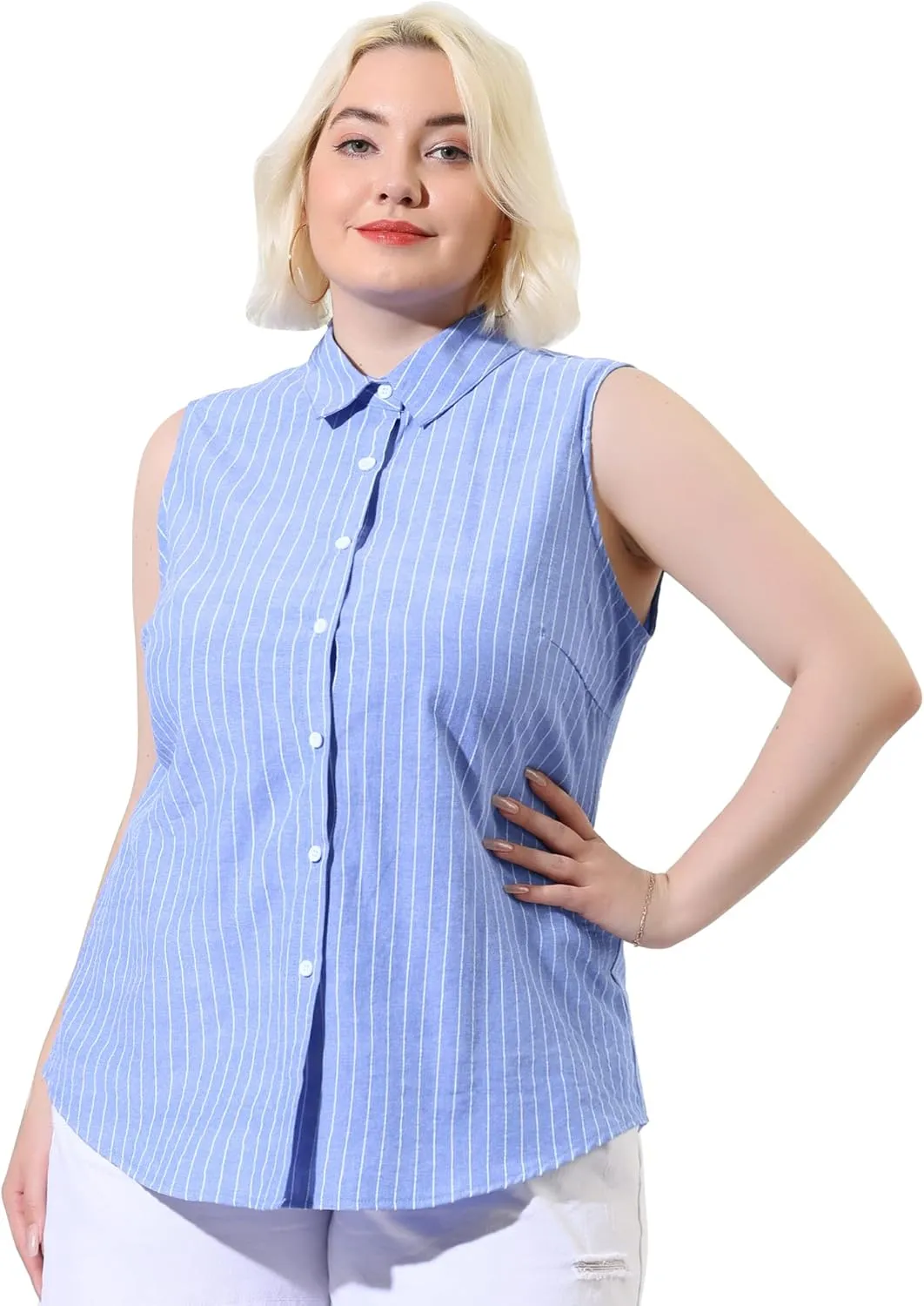 Agnes Orinda Women's Plus Size Sleeveless Top Summer Casual Office Button Down Tank Tops Shirts