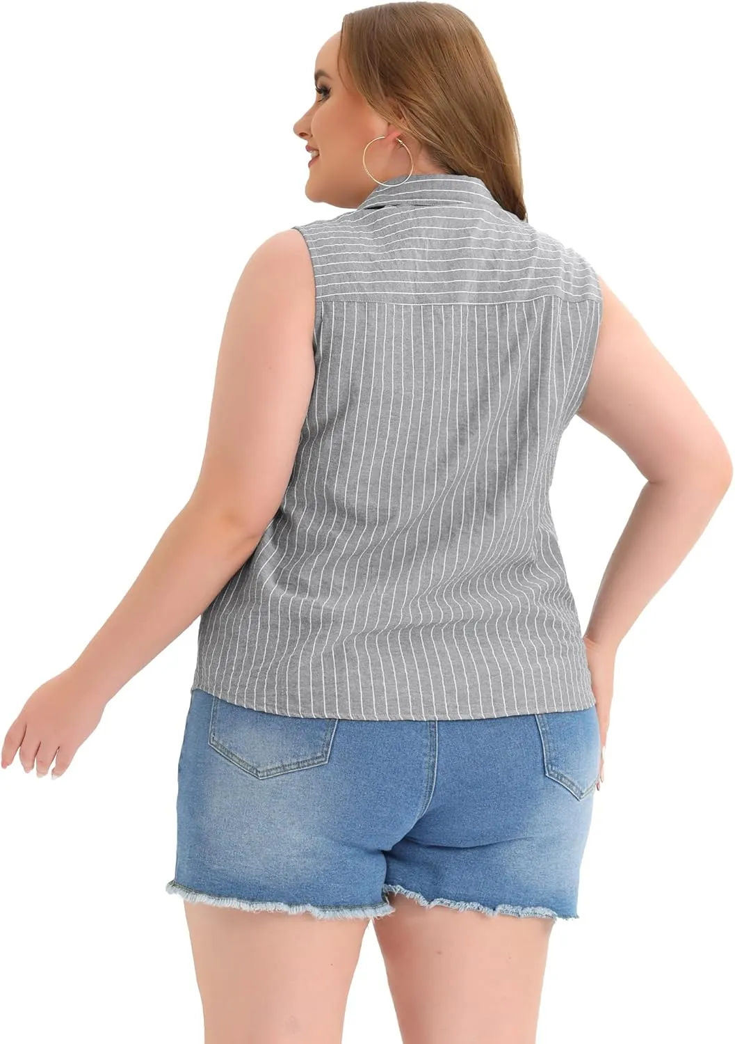 Agnes Orinda Women's Plus Size Sleeveless Top Summer Casual Office Button Down Tank Tops Shirts