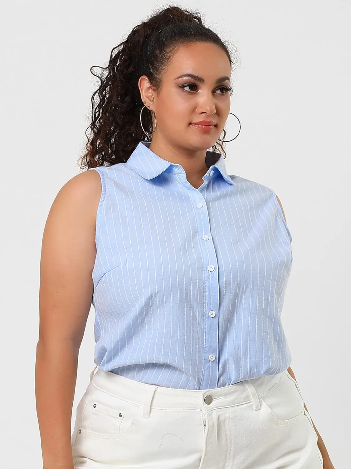 Agnes Orinda Women's Plus Size Sleeveless Top Summer Casual Office Button Down Tank Tops Shirts