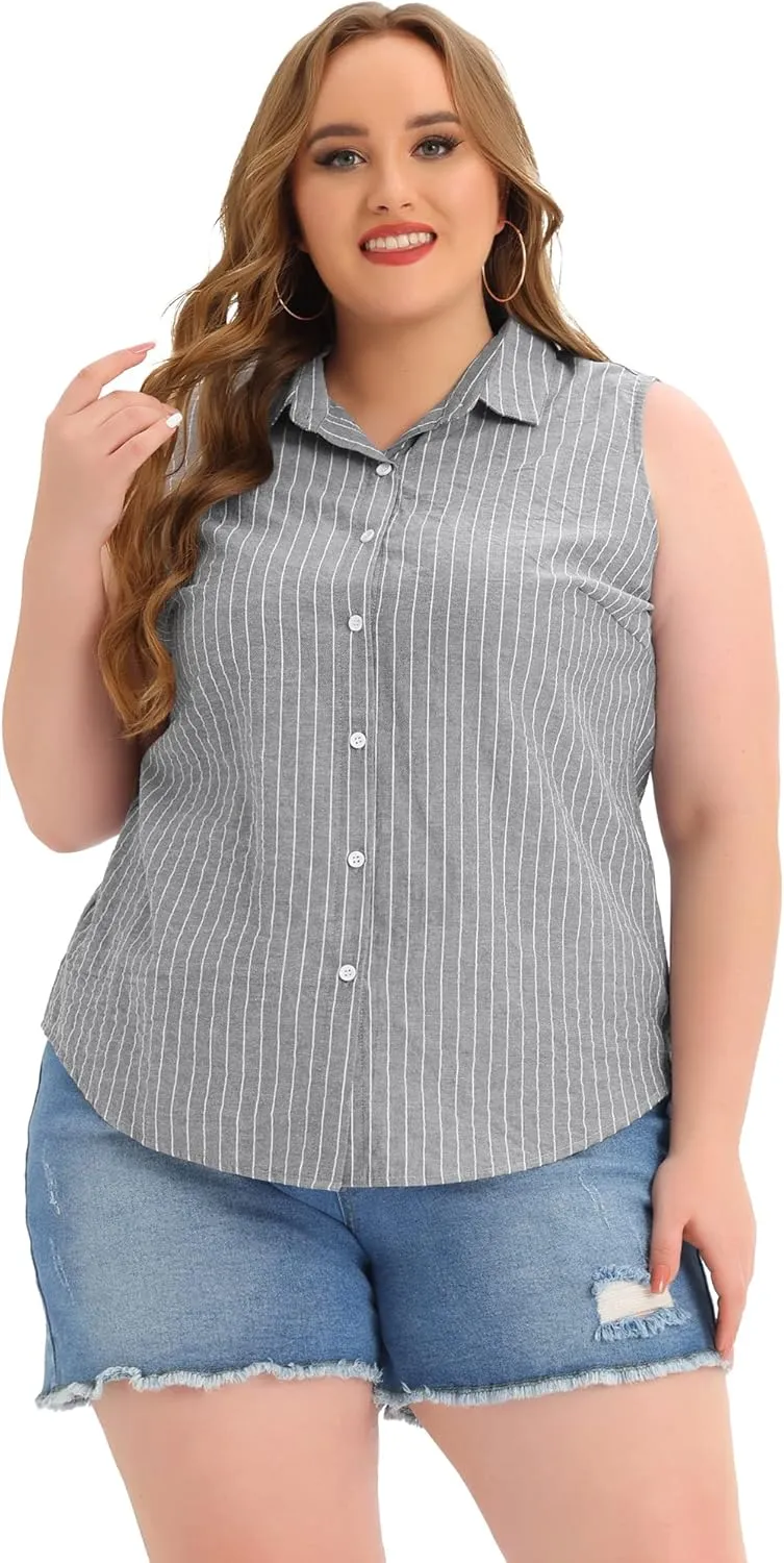 Agnes Orinda Women's Plus Size Sleeveless Top Summer Casual Office Button Down Tank Tops Shirts