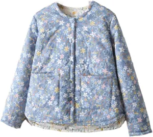 Alloaone Women Parka Loose Thin Double Cotton Floral Printing Soft Skin Warm Cotton-Padded Coat