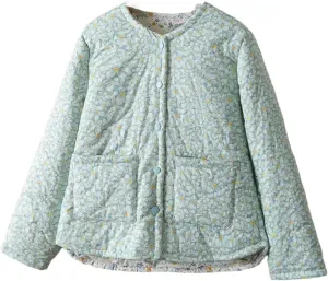Alloaone Women Parka Loose Thin Double Cotton Floral Printing Soft Skin Warm Cotton-Padded Coat