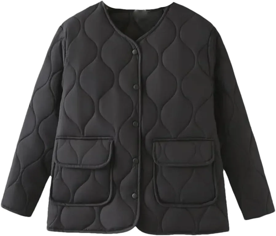 Alloaone Women Parka Loose Thin Gourd Shaped Quilted Cotton-Padded Coat