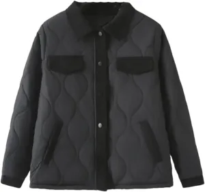Alloaone Women Parka Thin Loose Lapel Gourd Shaped Quilted Cotton-Padded Coat