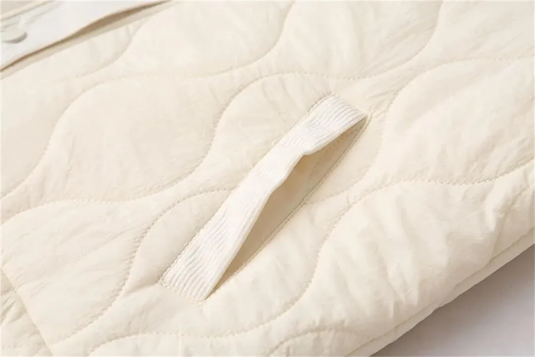 Alloaone Women Parka Thin Loose Lapel Gourd Shaped Quilted Cotton-Padded Coat