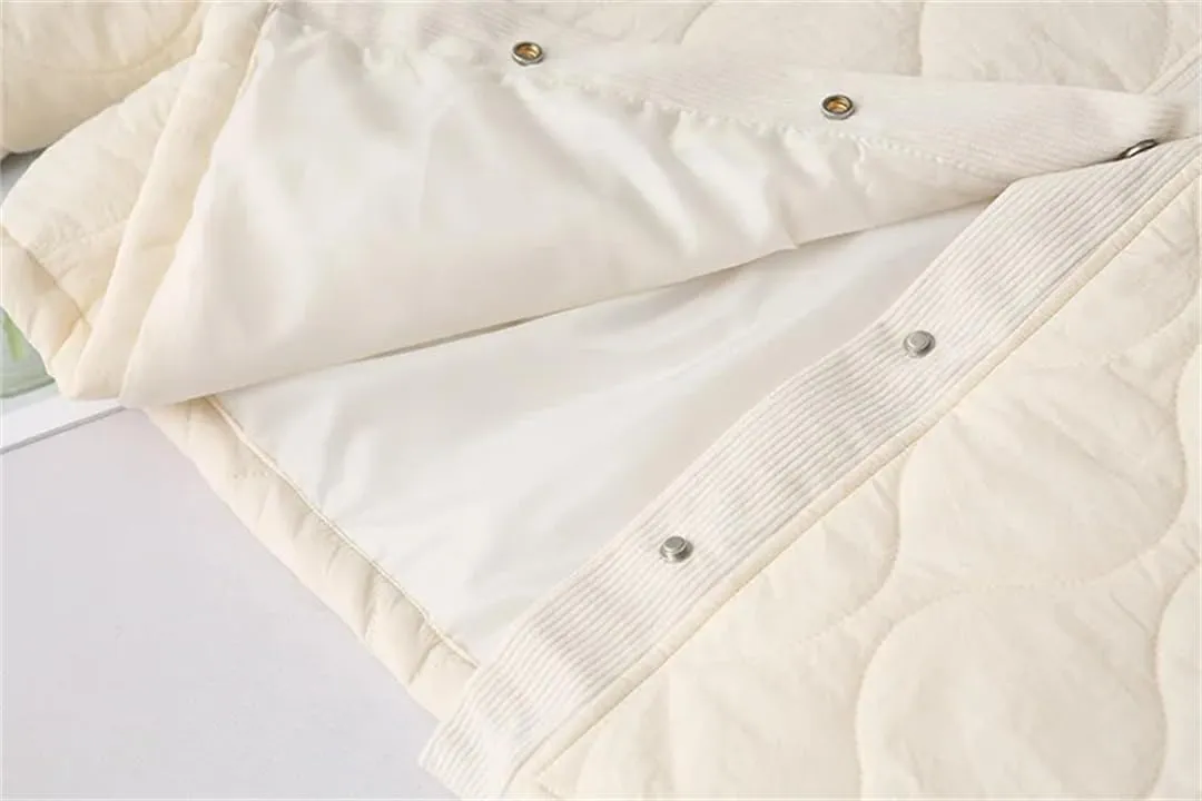 Alloaone Women Parka Thin Loose Lapel Gourd Shaped Quilted Cotton-Padded Coat