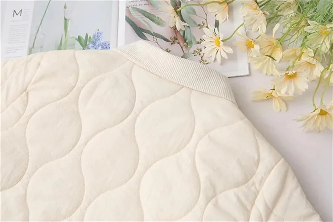 Alloaone Women Parka Thin Loose Lapel Gourd Shaped Quilted Cotton-Padded Coat