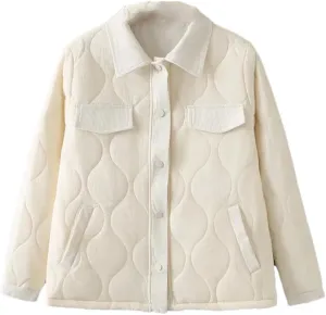 Alloaone Women Parka Thin Loose Lapel Gourd Shaped Quilted Cotton-Padded Coat