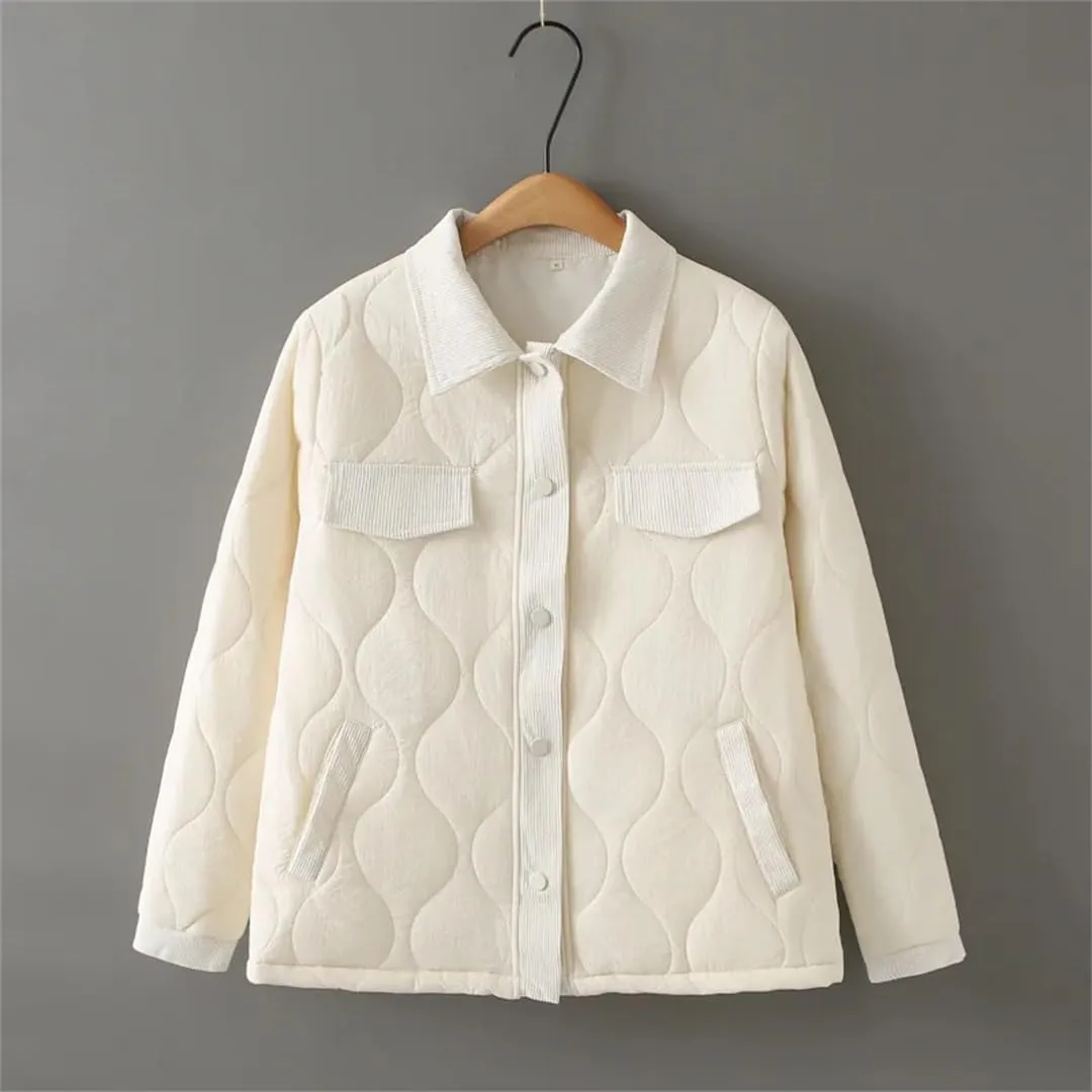 Alloaone Women Parka Thin Loose Lapel Gourd Shaped Quilted Cotton-Padded Coat