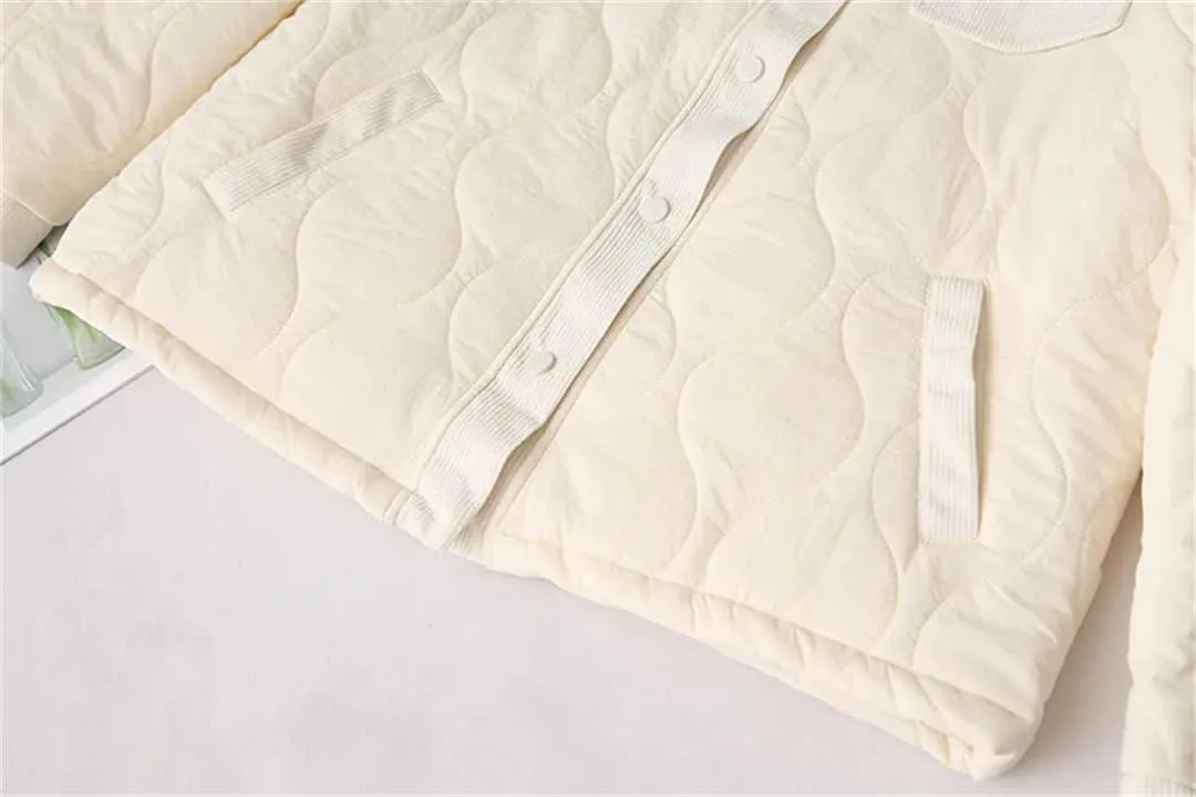 Alloaone Women Parka Thin Loose Lapel Gourd Shaped Quilted Cotton-Padded Coat