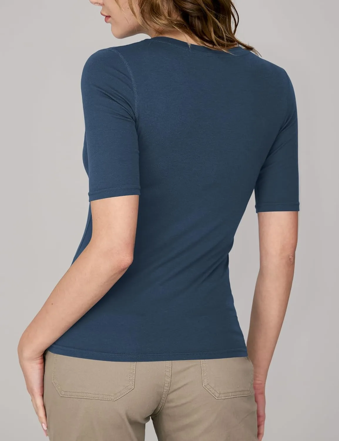 Amoretu Women's V Neck T Shirts Slim Fitted Half Sleeve Tops Basic Tees