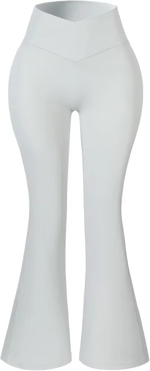 AUROLA Fire Flare Leggings for Women, Crossover High Waisted Yoga Pants Tummy Control Wide Leg Bootcut Leggings