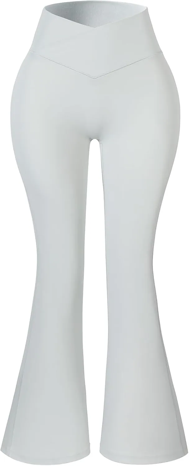 AUROLA Fire Flare Leggings for Women, Crossover High Waisted Yoga Pants Tummy Control Wide Leg Bootcut Leggings