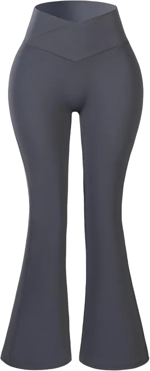 AUROLA Fire Flare Leggings for Women, Crossover High Waisted Yoga Pants Tummy Control Wide Leg Bootcut Leggings