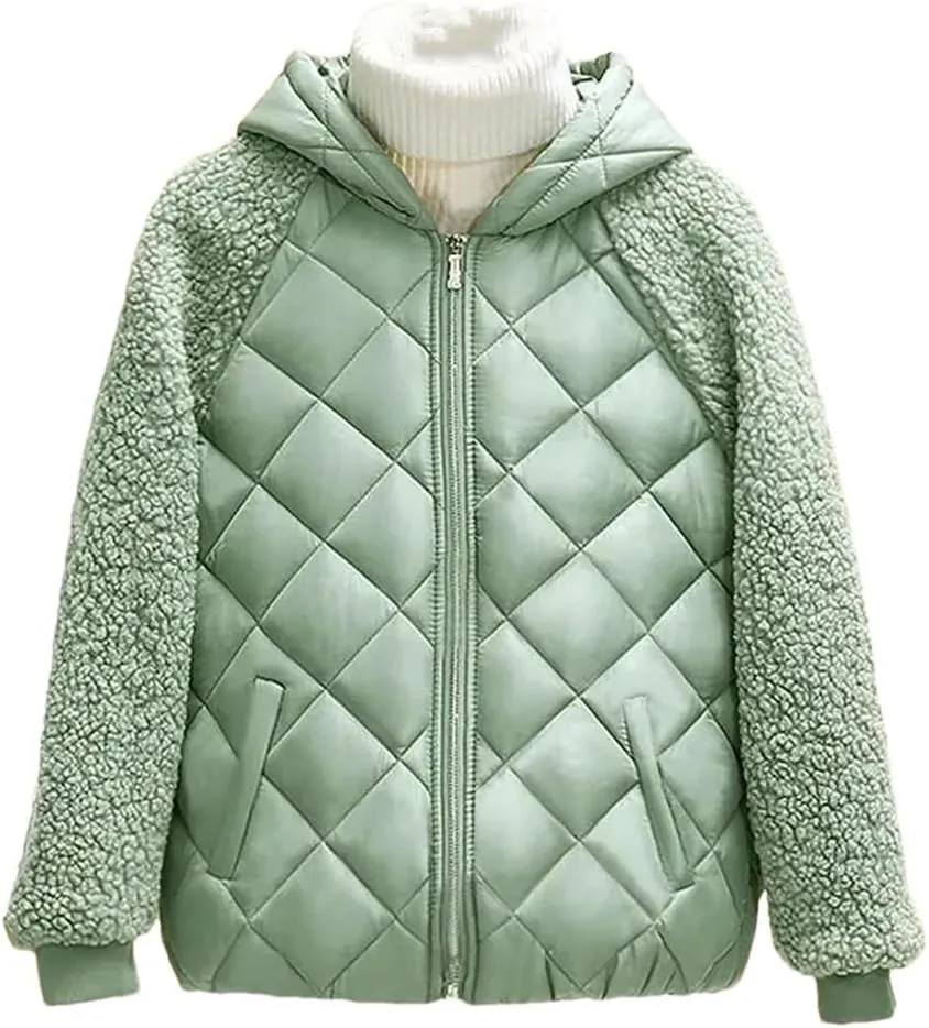 Autumn Winter Women's Cotton Coat Hooded Loose Imitation Lamb Wool Padded Jacket Thin Cotton Short Coat