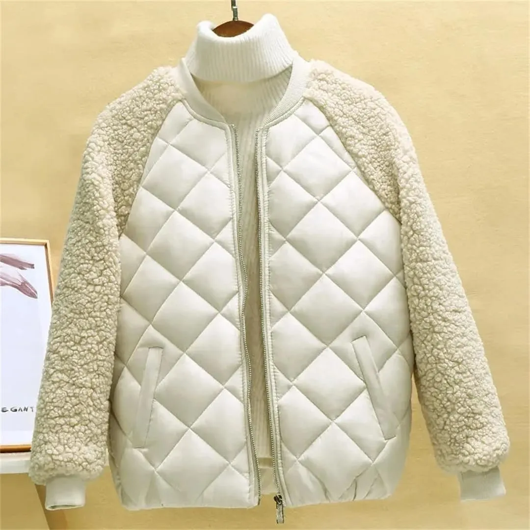 Autumn Winter Women's Cotton Coat Hooded Loose Imitation Lamb Wool Padded Jacket Thin Cotton Short Coat