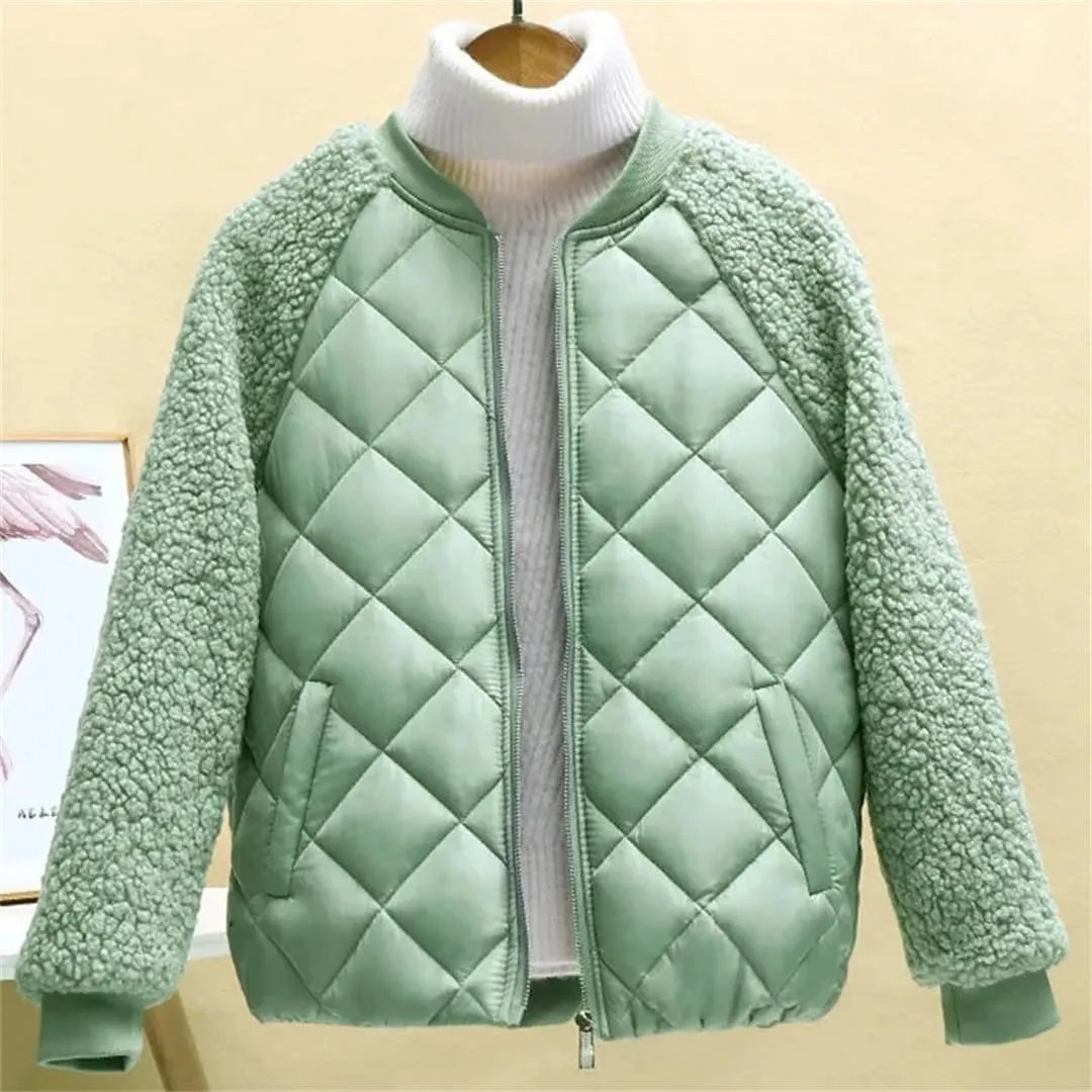 Autumn Winter Women's Cotton Coat Hooded Loose Imitation Lamb Wool Padded Jacket Thin Cotton Short Coat