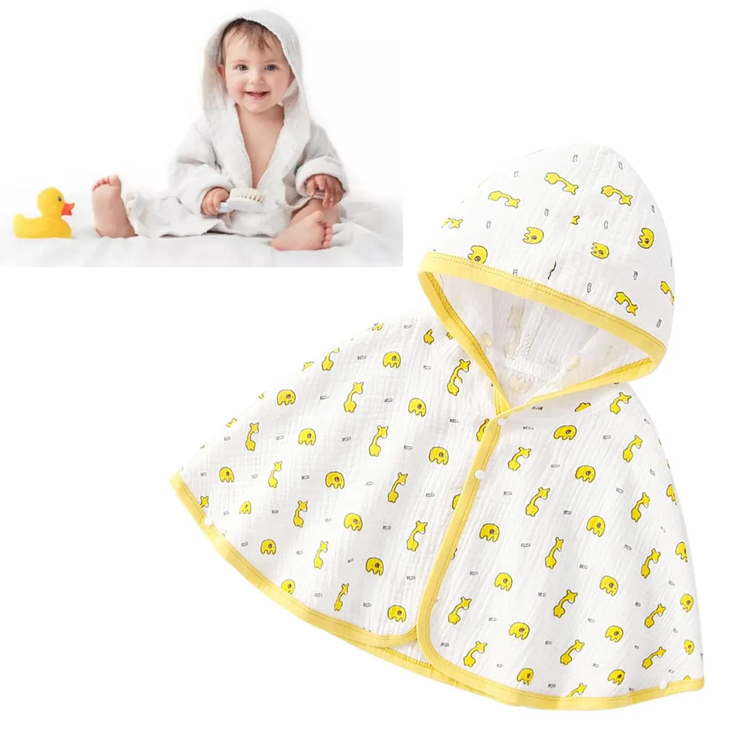 Baby Cape Cloak, Summer Breathable Hooded Blister Crepe Sun Baby Cloak Jackets for Toddlers Jackets and Coats (M Length 13in)