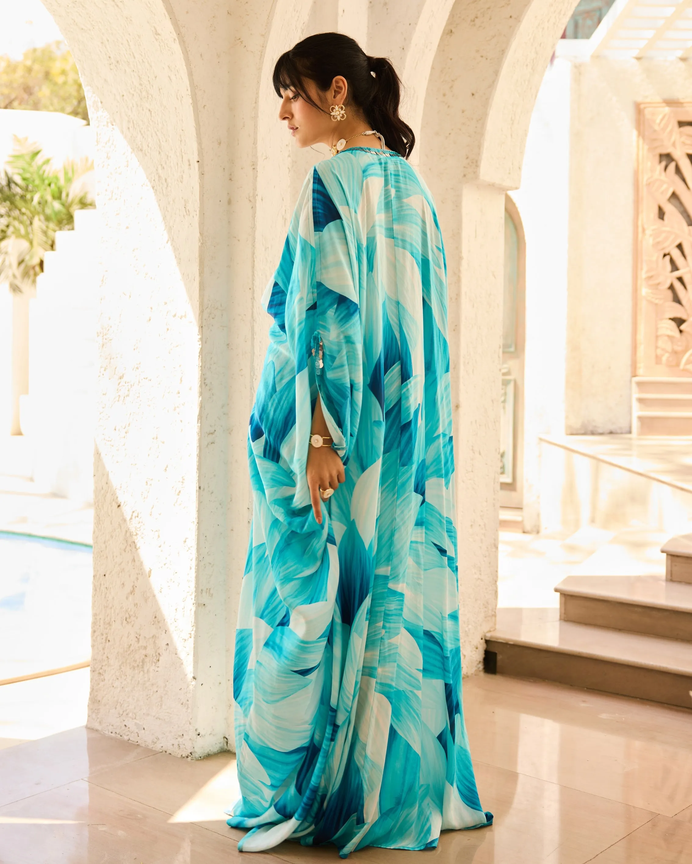 Breezy Blue Petal Printed Kaftan