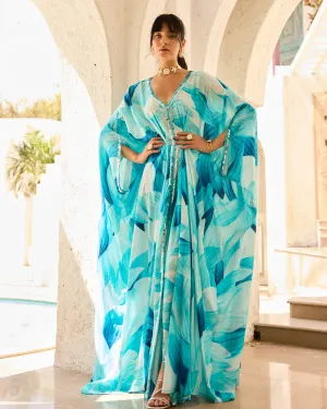 Breezy Blue Petal Printed Kaftan