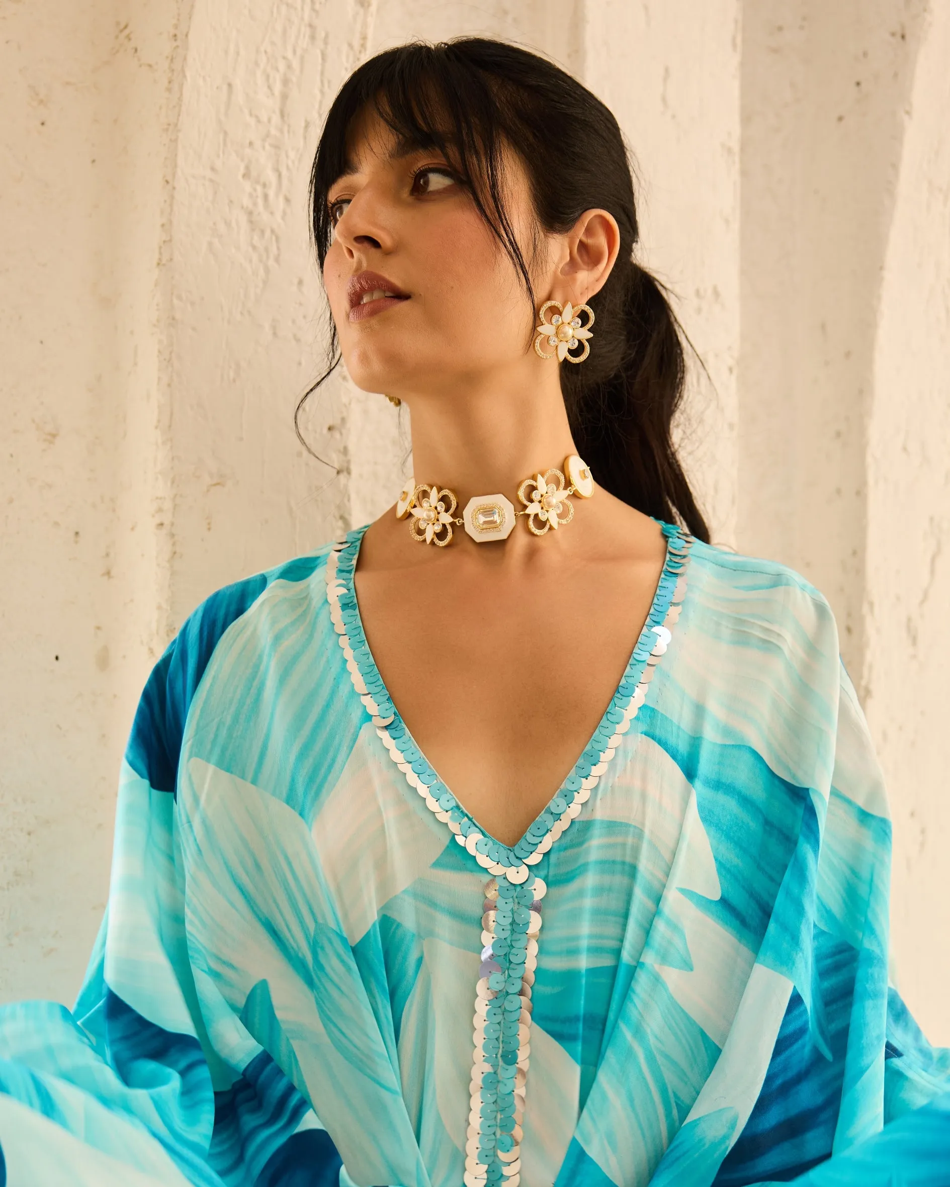 Breezy Blue Petal Printed Kaftan