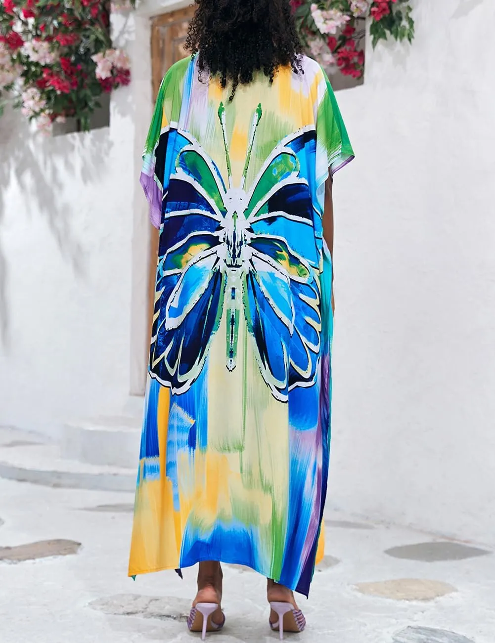 Bsubseach Kaftan Dresses for Women Plus Size Tie Dye Batwing Sleeve Caftans Swimsuit Coverup Maxi Dress Loungewear