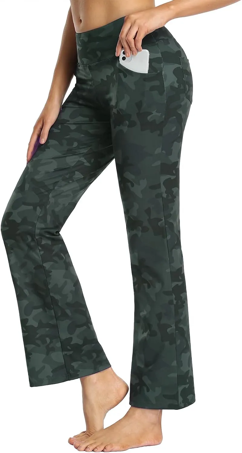 Buttery Soft Women's Bootcut Yoga Pants with 4 Pockets Tummy Control Workout Bootleg Work Pants