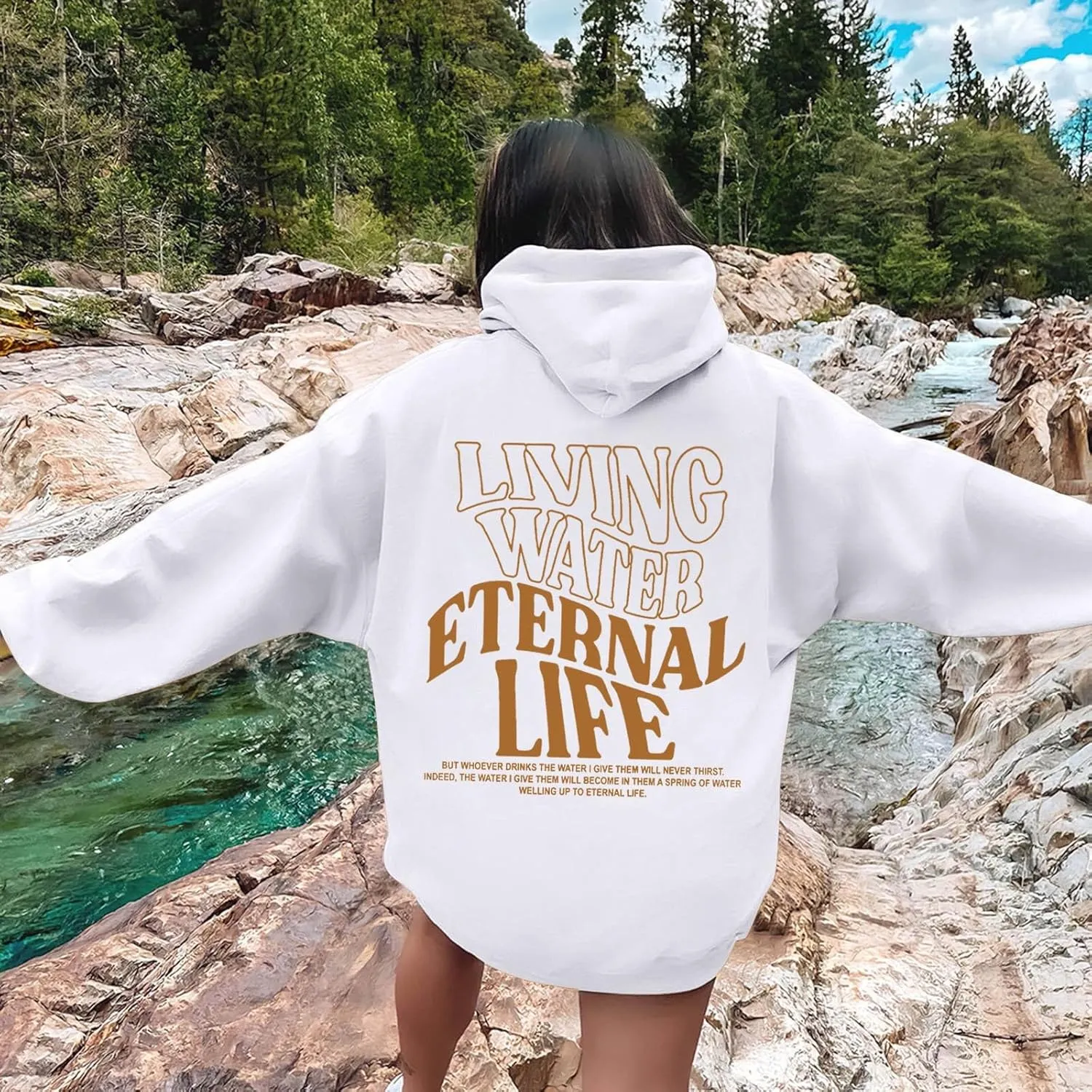 Christian Sweatshirts For Women Living Water Eternal Life Hoodies Long Sleeve Oversized Hoodies Jesus Sweatshirts