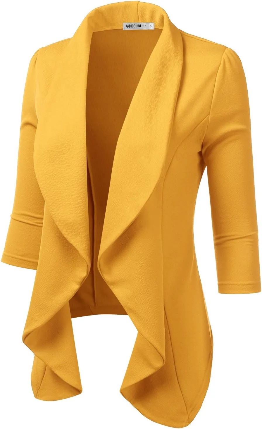 DOUBLJU Lightweight Thin 3/4 Sleeve Open Front Blazer Business Casual Deconstructed Jackets for Womens Clothes with Plus Size