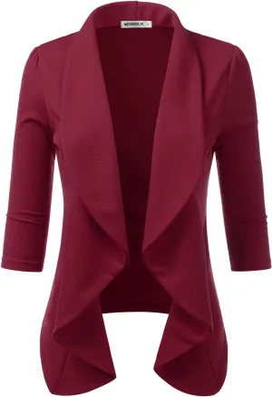 DOUBLJU Lightweight Thin 3/4 Sleeve Open Front Blazer Business Casual Deconstructed Jackets for Womens Clothes with Plus Size