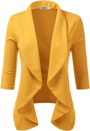 DOUBLJU Lightweight Thin 3/4 Sleeve Open Front Blazer Business Casual Deconstructed Jackets for Womens Clothes with Plus Size