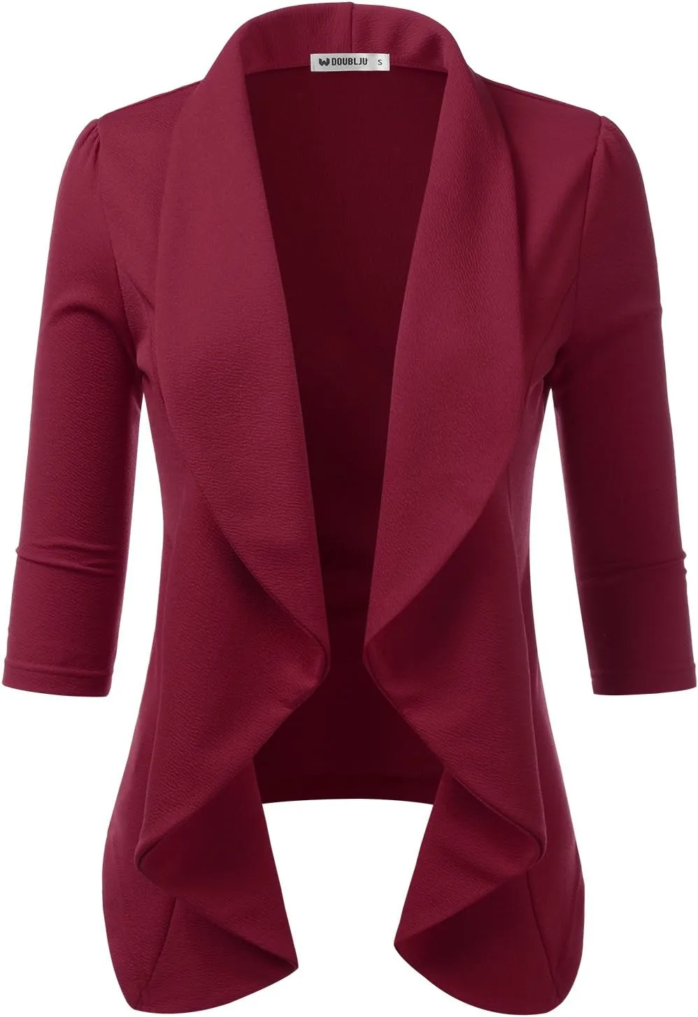 DOUBLJU Lightweight Thin 3/4 Sleeve Open Front Blazer Business Casual Deconstructed Jackets for Womens Clothes with Plus Size