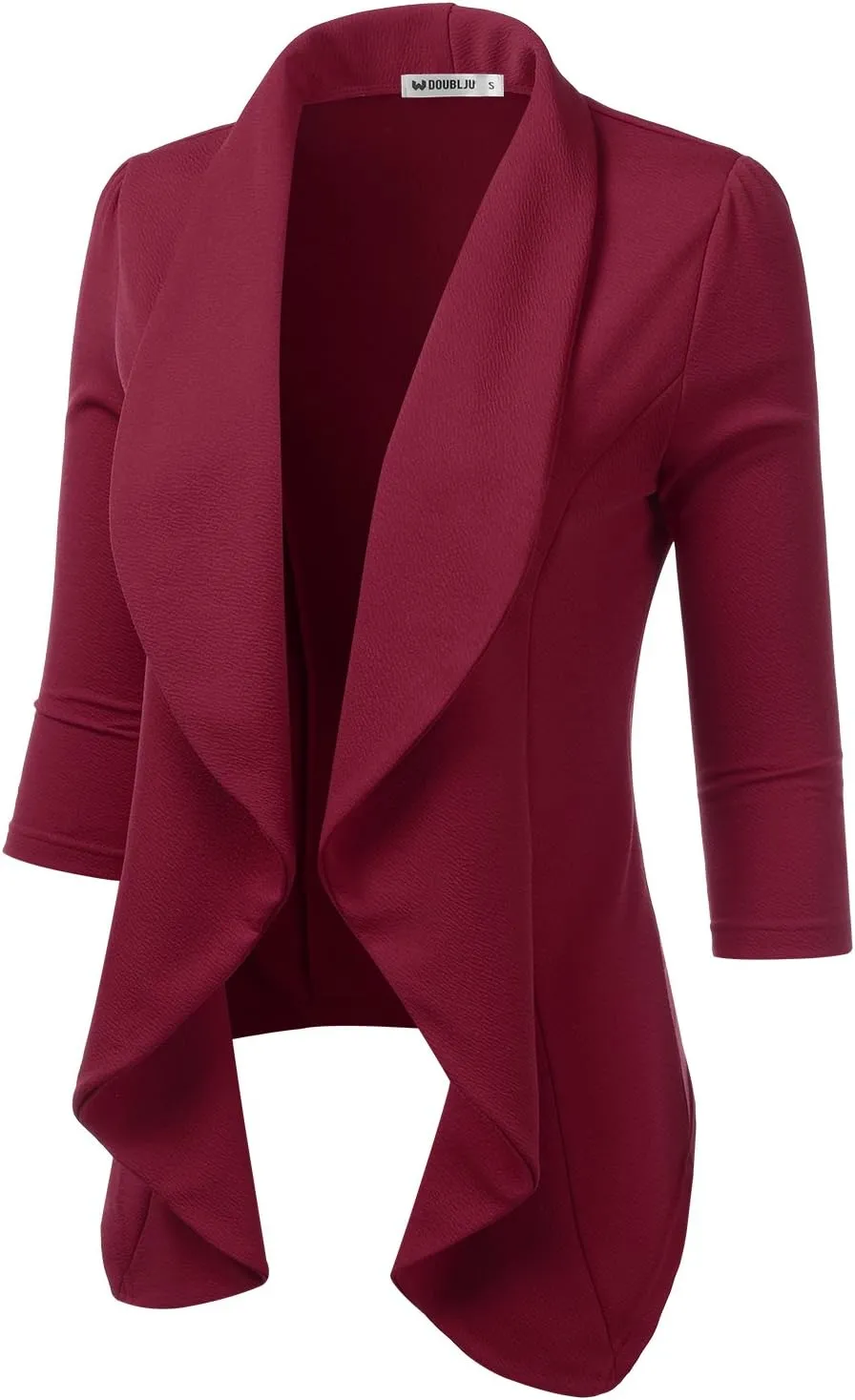 DOUBLJU Lightweight Thin 3/4 Sleeve Open Front Blazer Business Casual Deconstructed Jackets for Womens Clothes with Plus Size