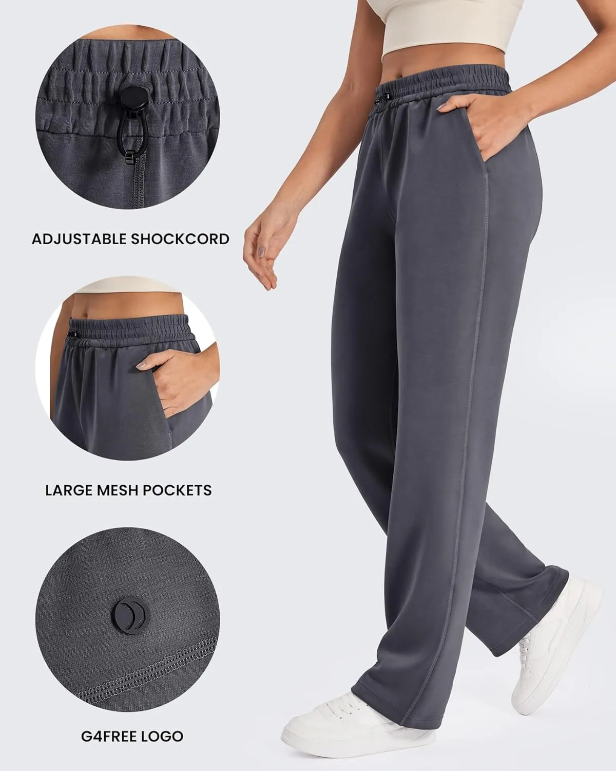 G4Free Smoofit Wide Leg Sweatpants Yoga Pants with Pockets Drawcord Casual Lounge Pants Modal Soft Petite/Regular/Tall