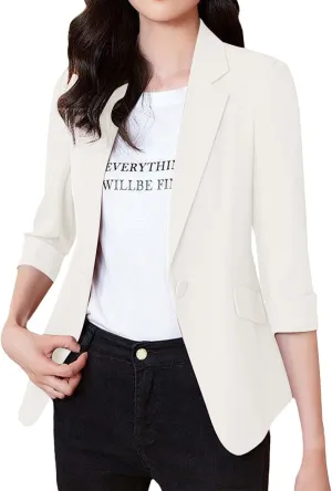 GOKKILRW Womens Blazers Petite Ladies Coats 3/4 Sleeve One Button Lapel Collared Formal Jackets Business Office Work Suits