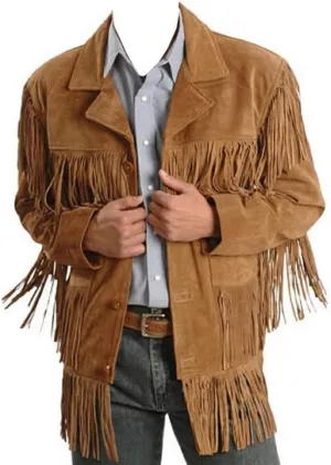 Handmade Western Leather Jacket with Fringe & Beaded Inidan Suede Leather Jacket