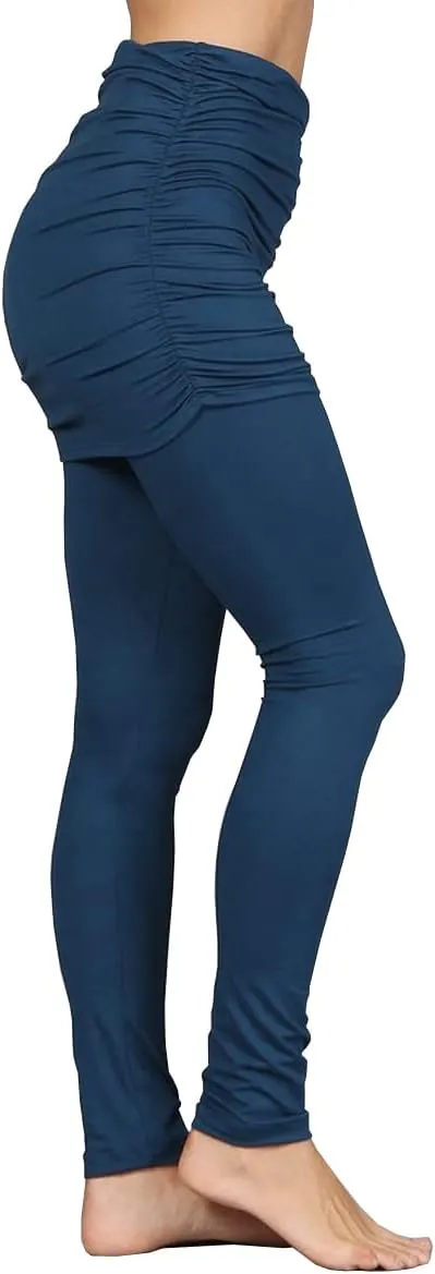 HEYHUN Womens Athleisure Ultra Soft Knit Foldover Ruched Skirted Yoga Leggings S-XL