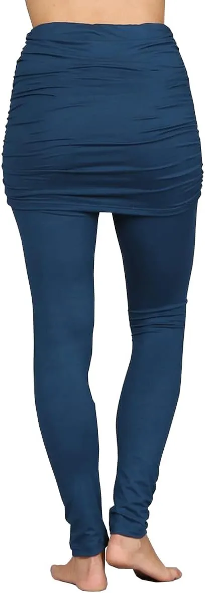 HEYHUN Womens Athleisure Ultra Soft Knit Foldover Ruched Skirted Yoga Leggings S-XL